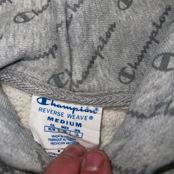 Champion Reverse Weave Hoodie Size Medium Gray Print All Over Heavyweight Hoodie - Picture 8 of 8